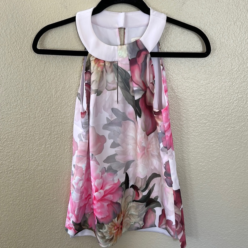 Ted Baker London Pink Floral High Neck Sleeveless Blouse Size 0